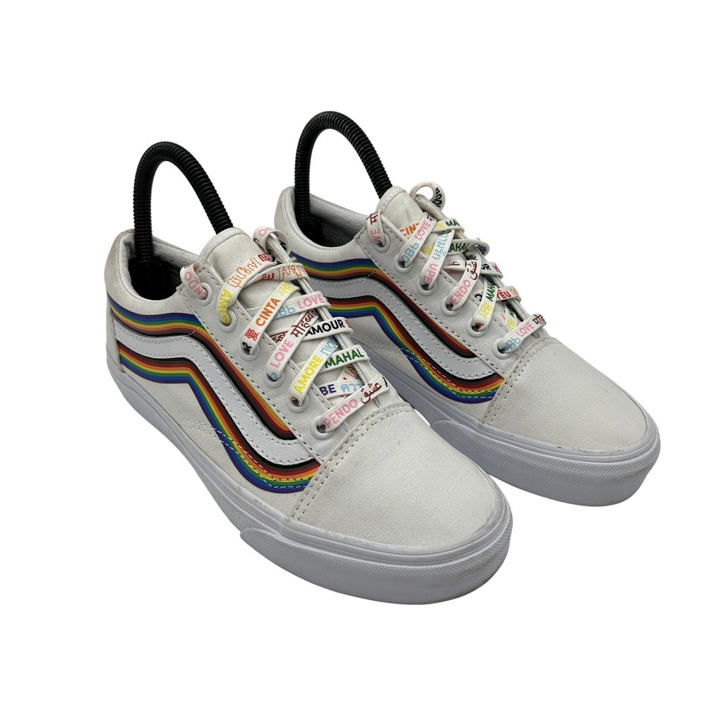 Vans Old Skool Shoes Womens Sz 6 Pride Rainbow Stripes‎ Love Text Sneakers